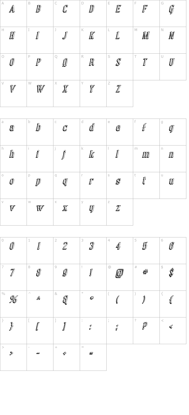 Covington Shadow Italic character map