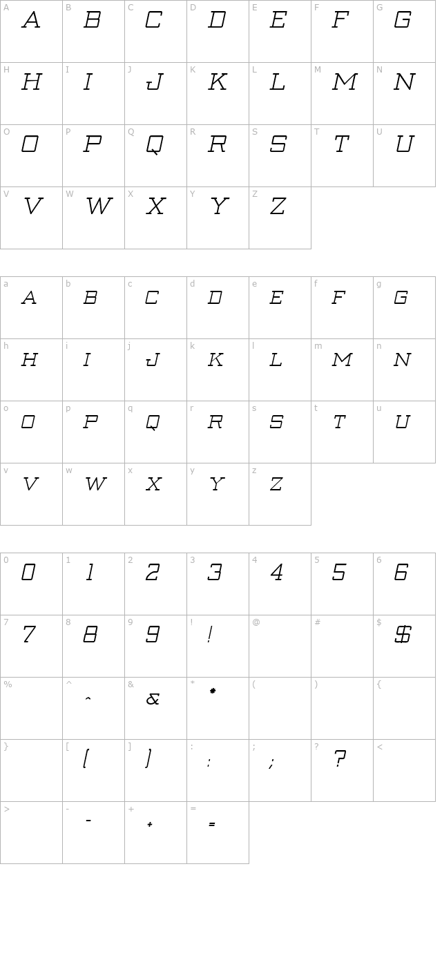 Creenay Bold Italic character map