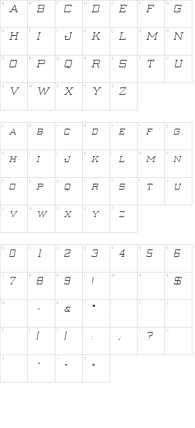 creenay-italic character map