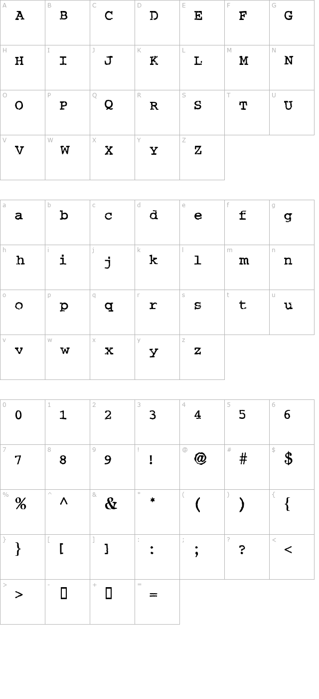 Crud Font character map