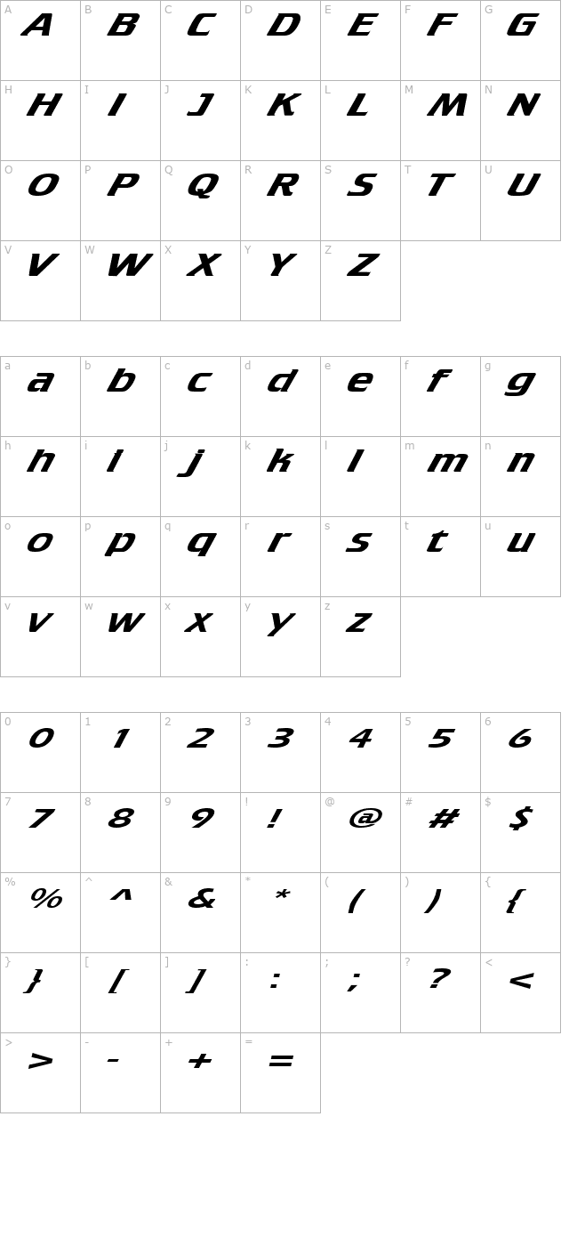 cruiserextended-italic character map