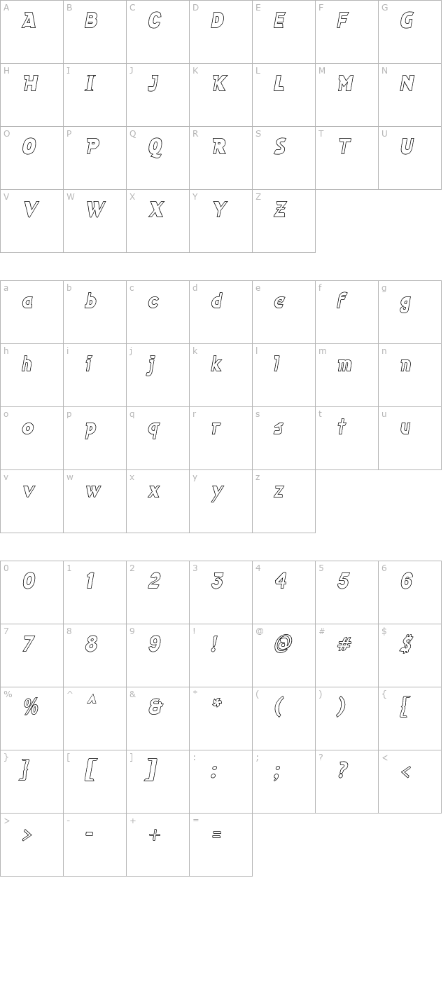 CubanOutline-Italic character map