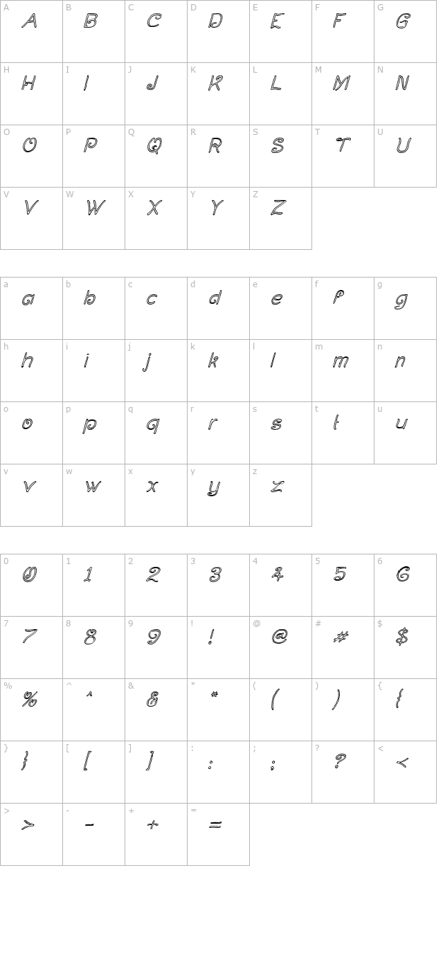 curlmudgeon-hollow-italic character map