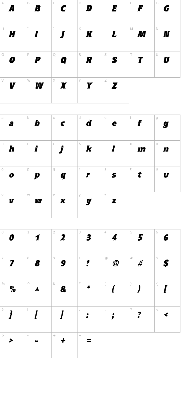 curvacblack-italic character map