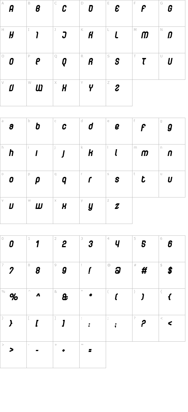 CurvatureBlack Italic character map
