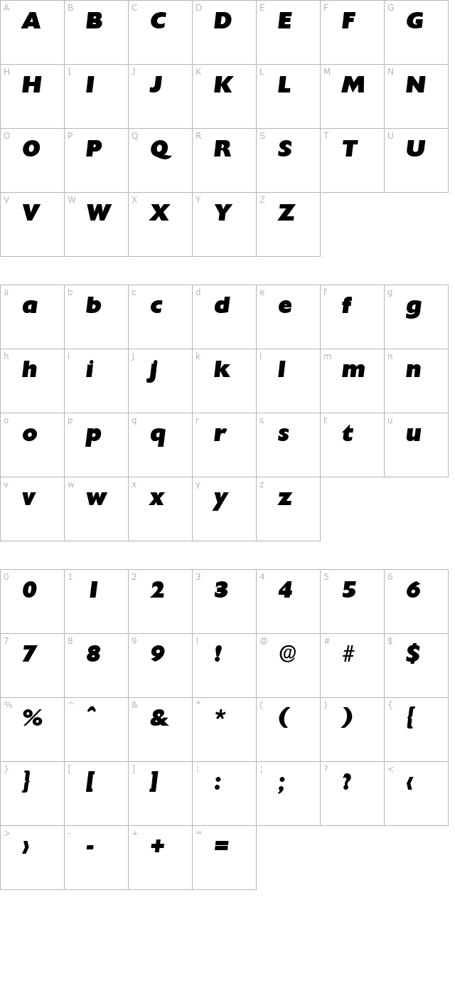 DavidBecker-Heavy Italic character map