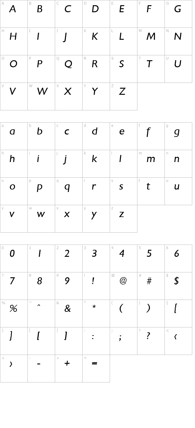 DavidBecker Italic character map