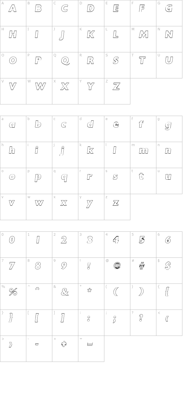 DavidBeckerOutline-ExtraBold Italic character map