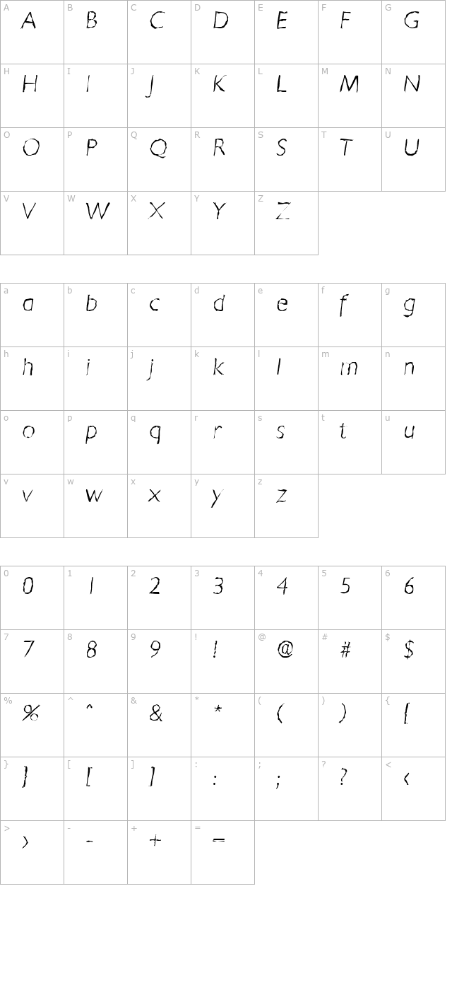 DavidBeckerRandom-Xlight-Italic character map