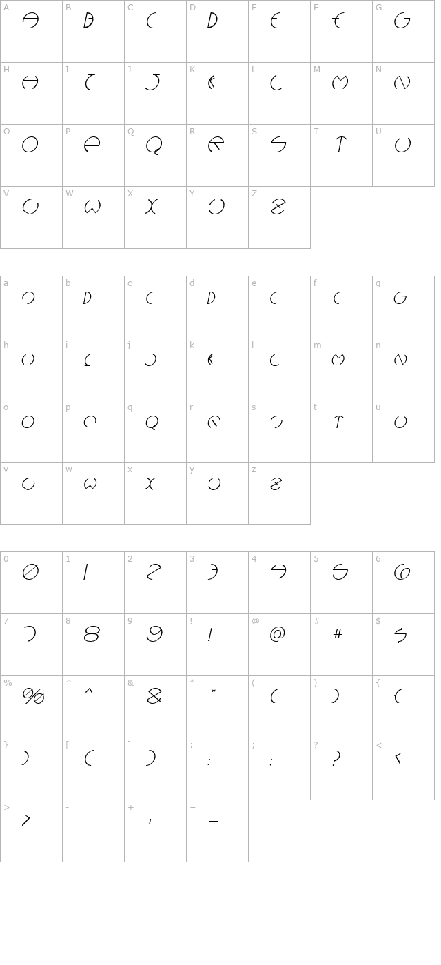 DebevicDeco Italic character map