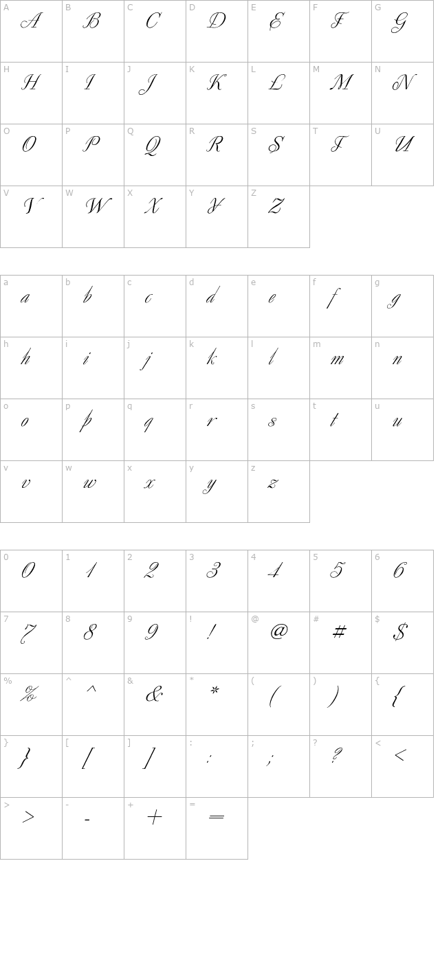 Decor Italic character map