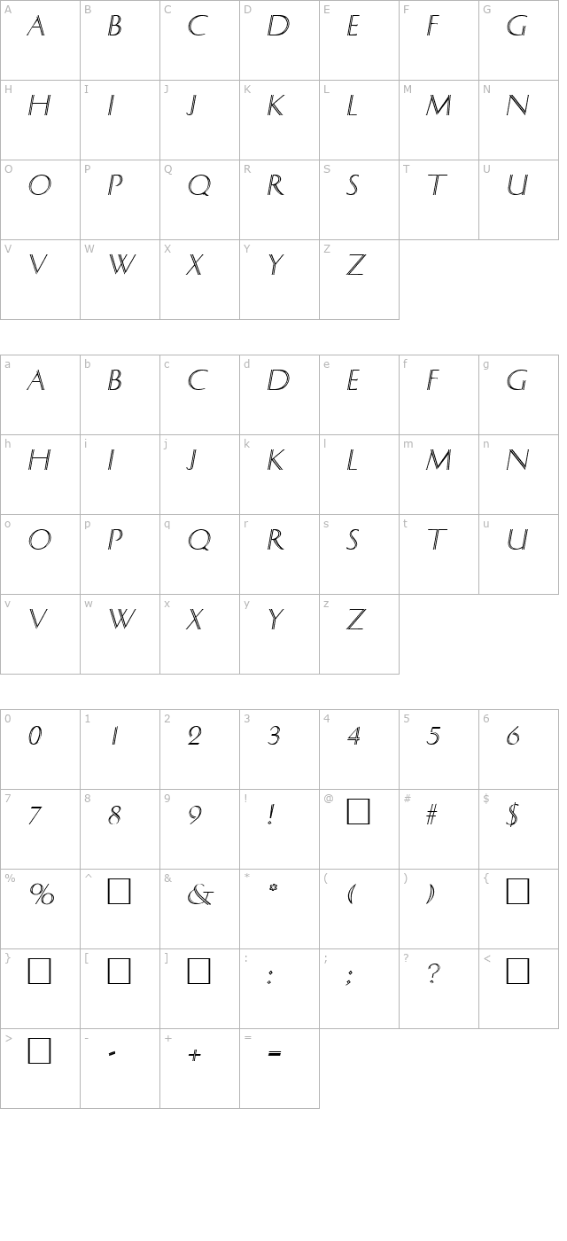 delphi-sf-italic character map