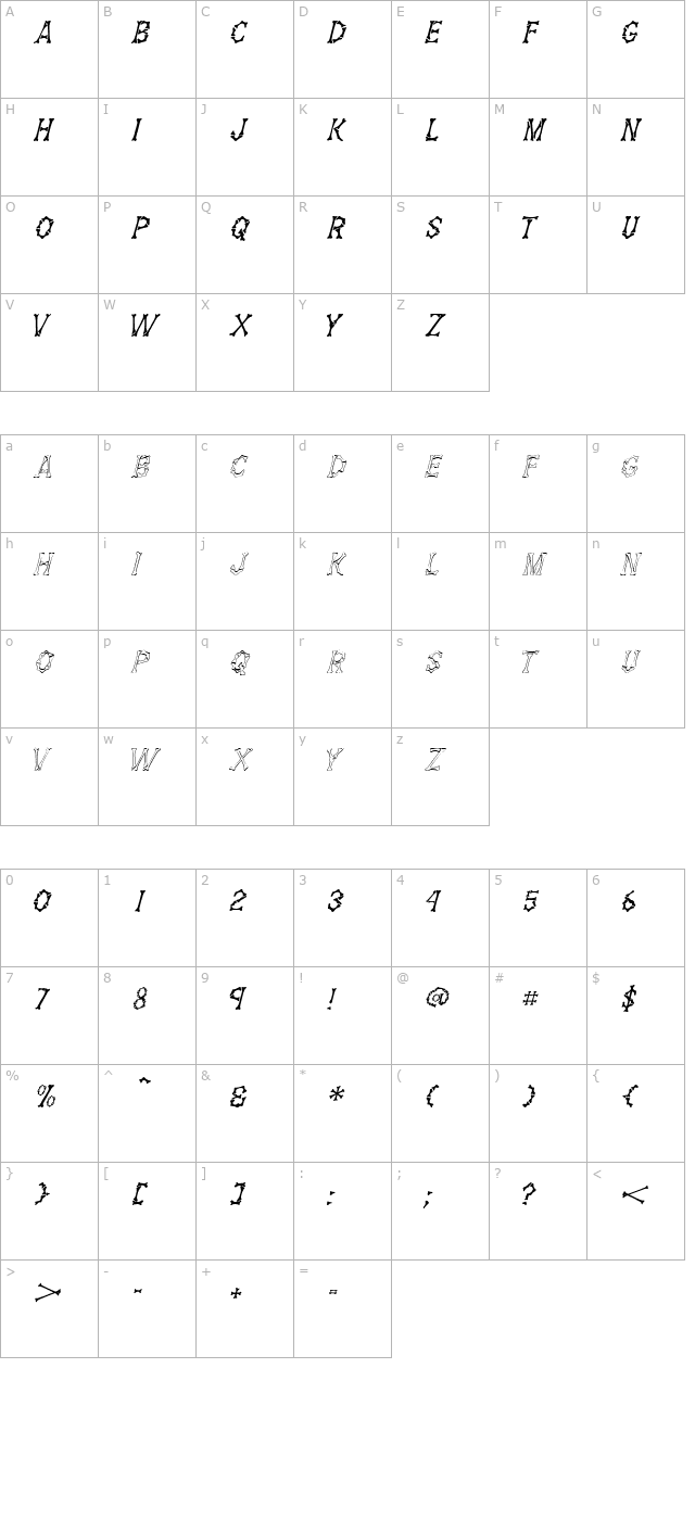 DemBones Italic character map