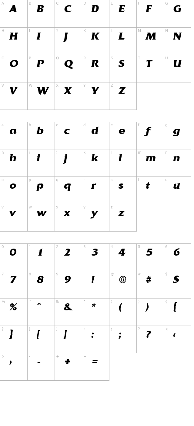 DennisBecker-ExtraBold Italic character map