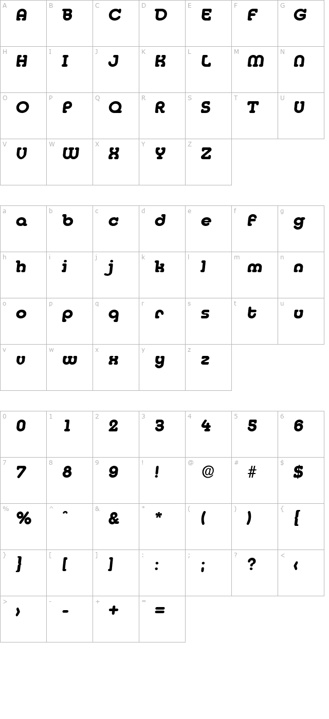 DesireeBecker-ExtraBold Italic character map