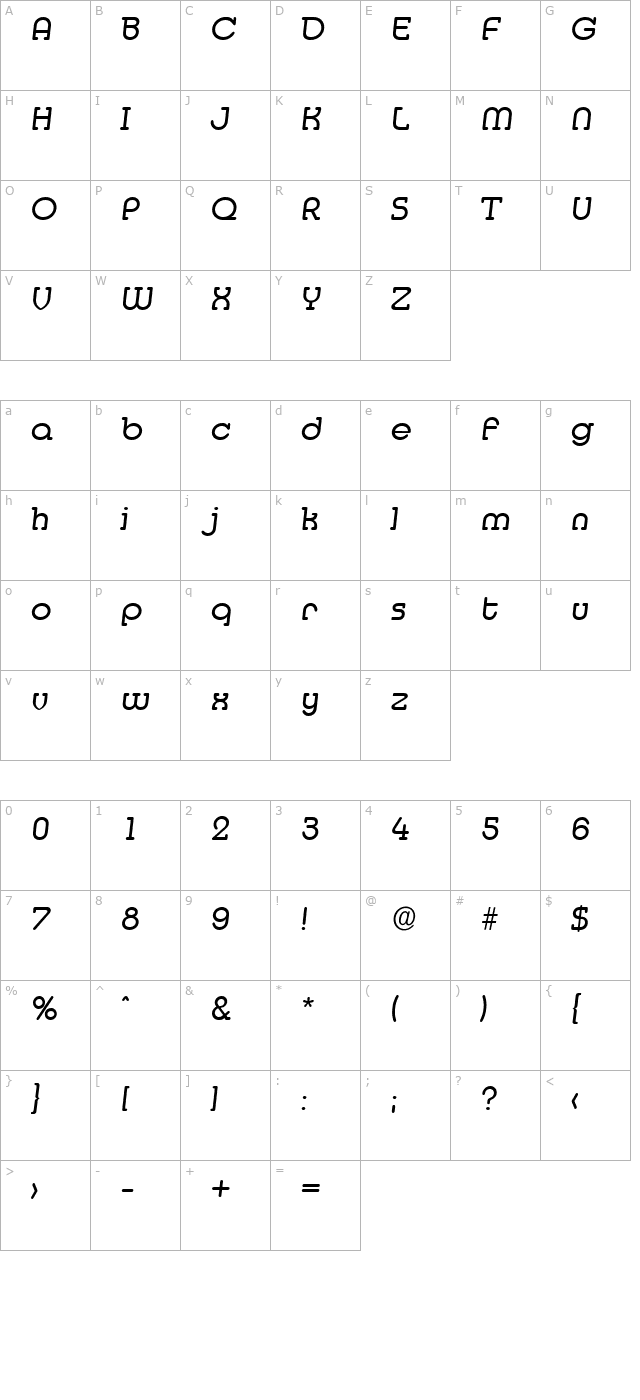DesireeBecker Italic character map