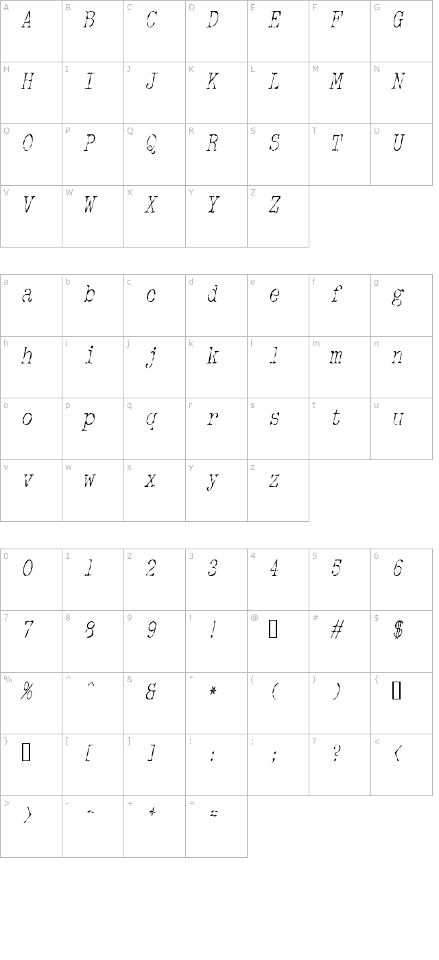 DetectiveCondensed Italic character map