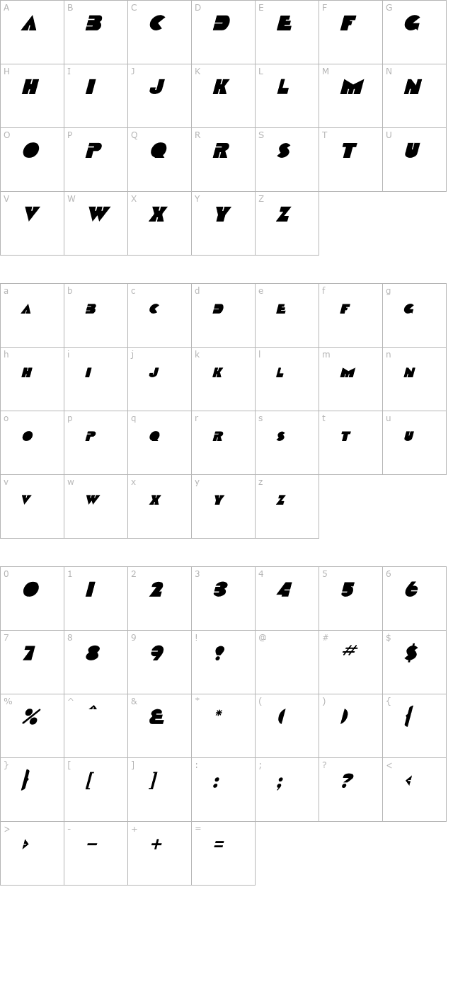 Devendra Italic character map