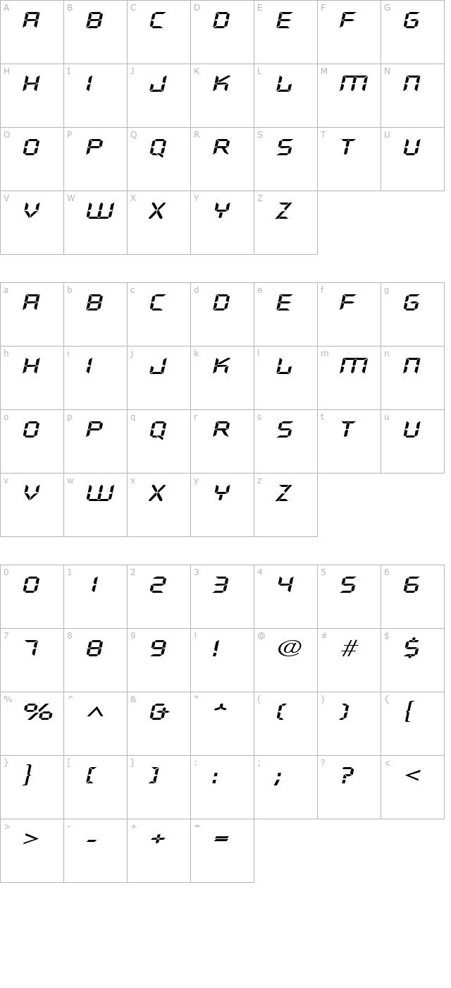 DigifaceWide Italic character map