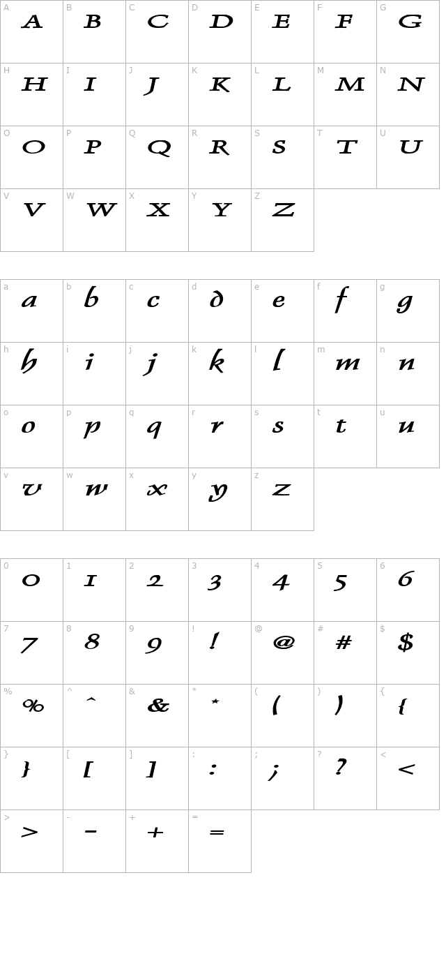 dolphin-extended-bold-italic character map