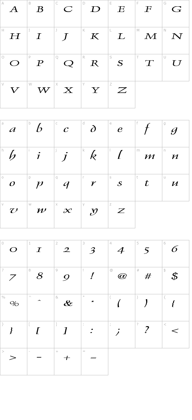 dolphin-extended-italic character map