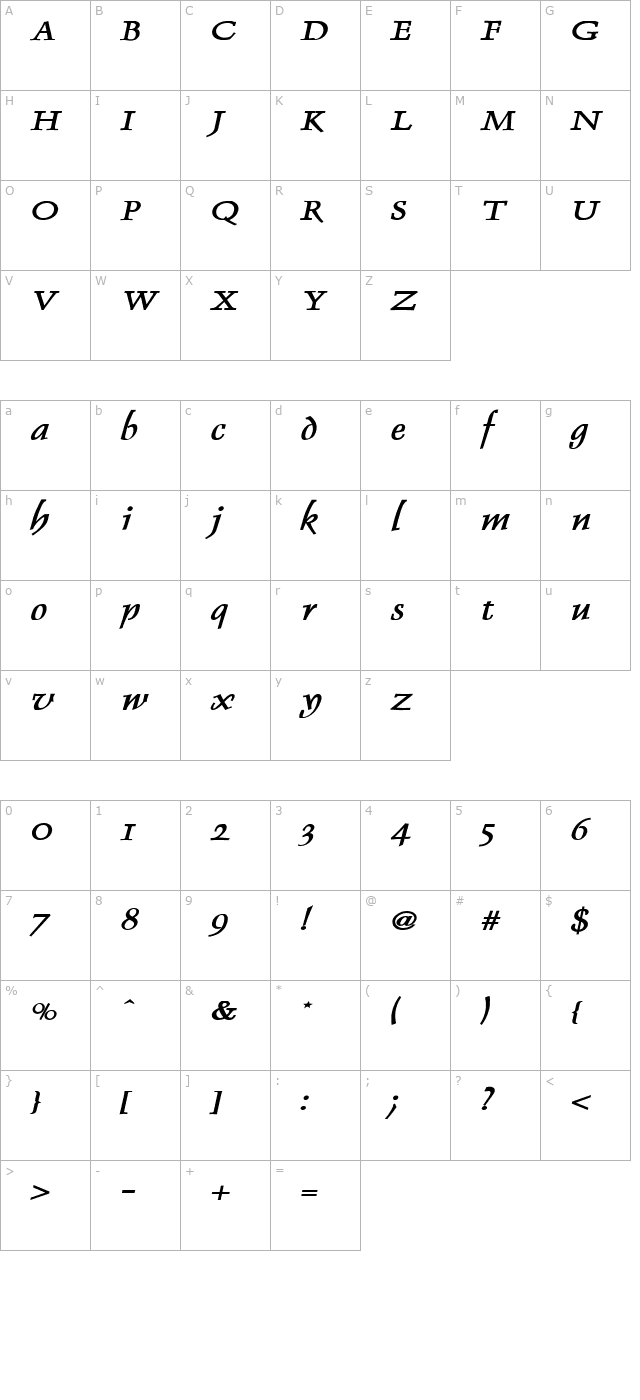 dolphin-wide-bold-italic character map