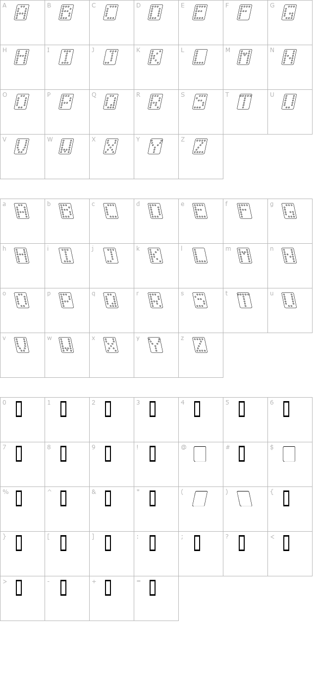domino-bred-kursiv-omrids character map