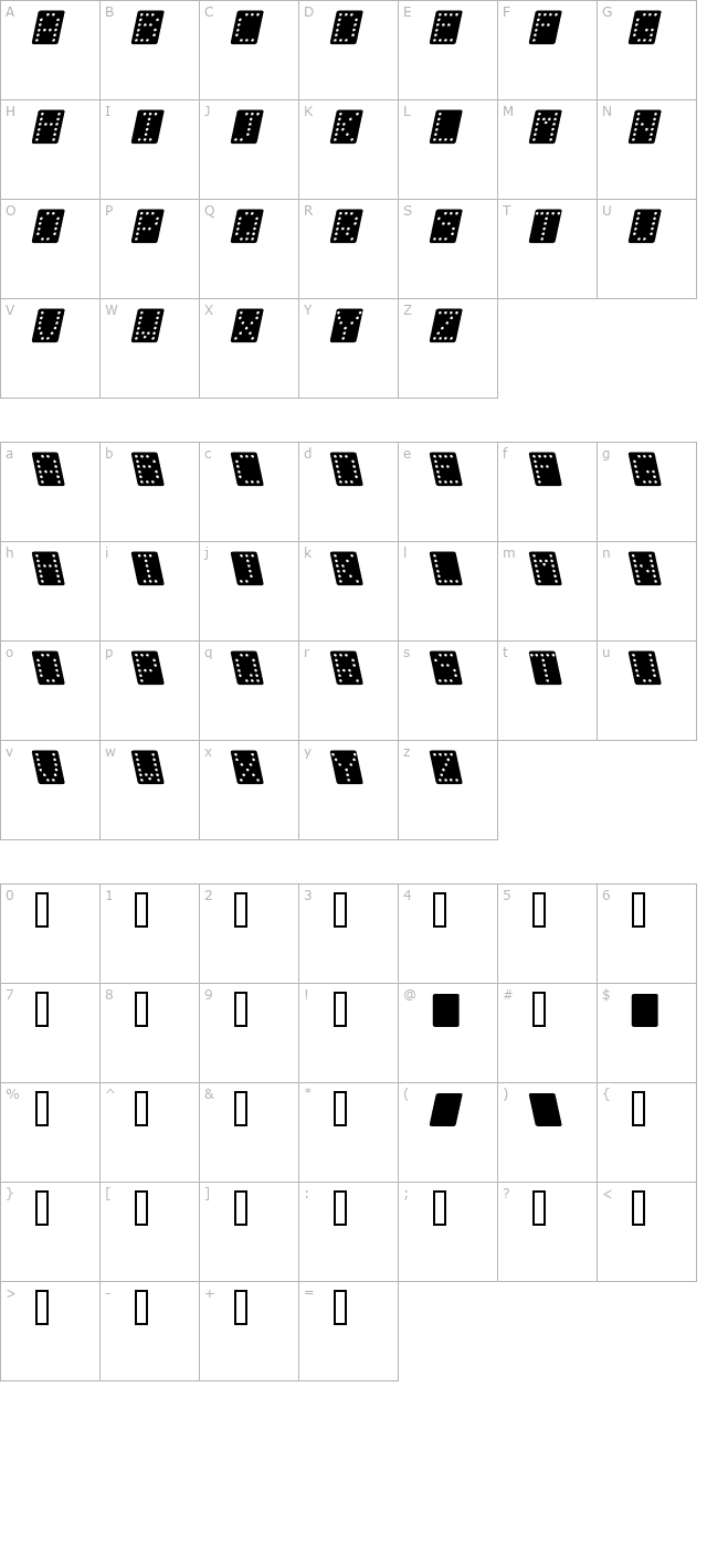domino-bred-kursiv character map