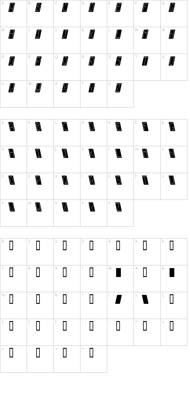 Domino smal kursiv character map