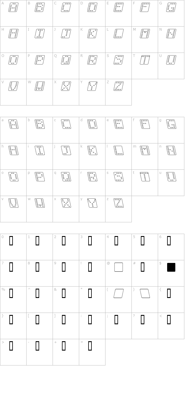 Domino square kursiv omrids character map