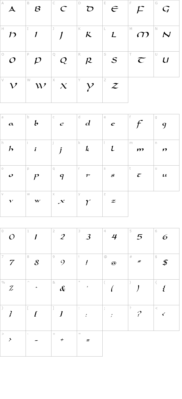 DorovarFLF-Italic character map