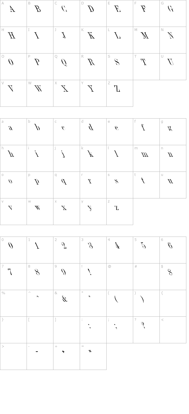 Dubiel ( Plain) Thin Lefty character map