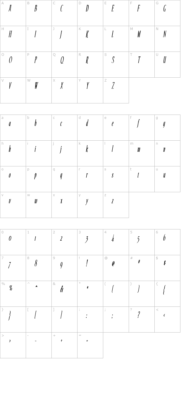Echelon Condensed Italic character map