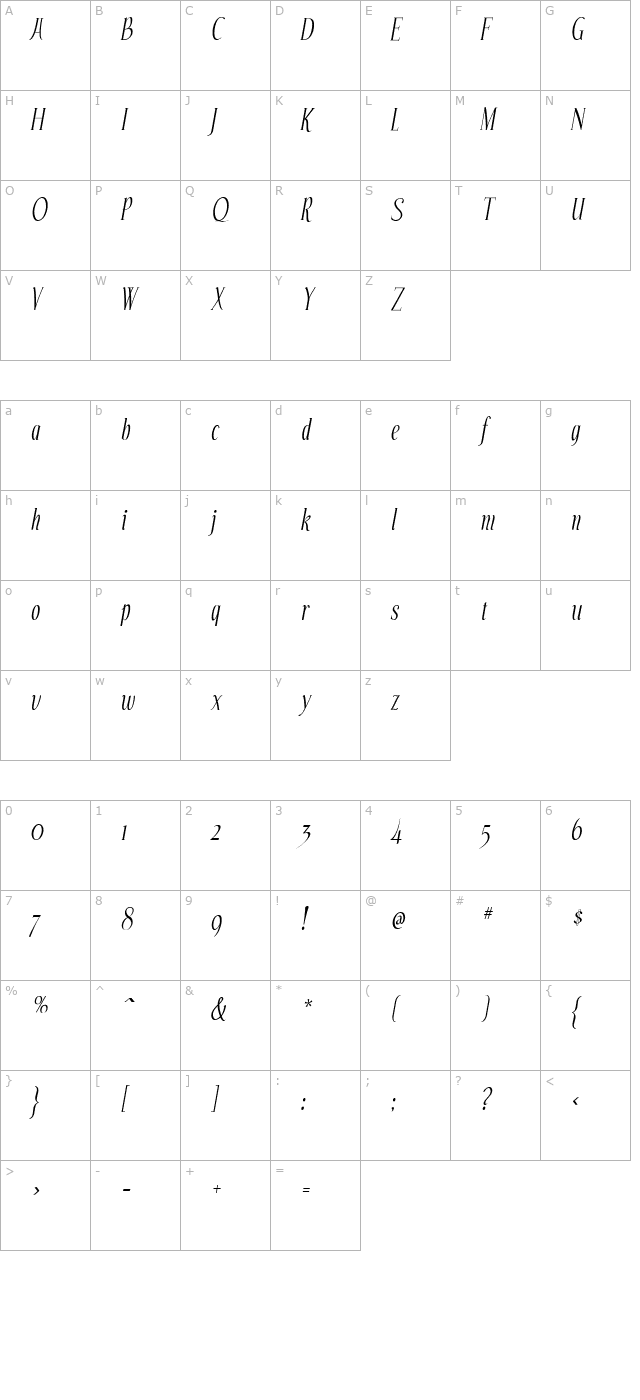 Echelon Italic character map
