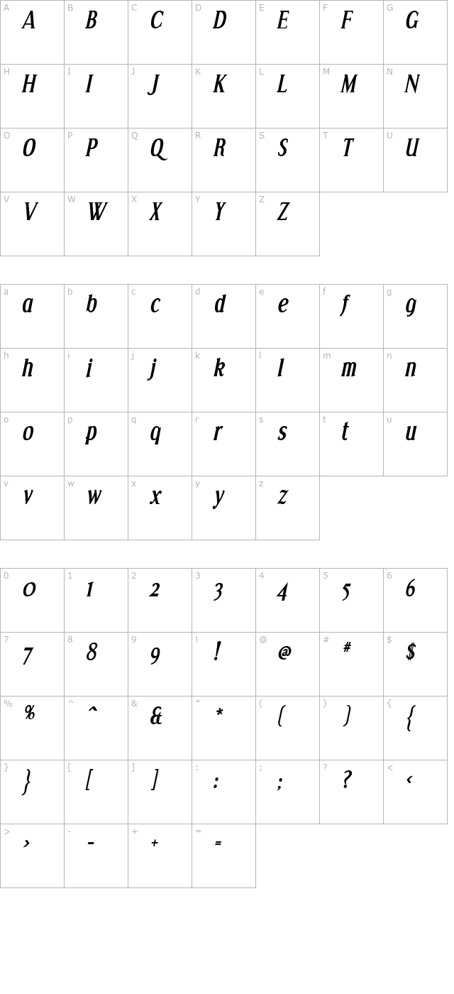 Effloresce Bold Italic character map