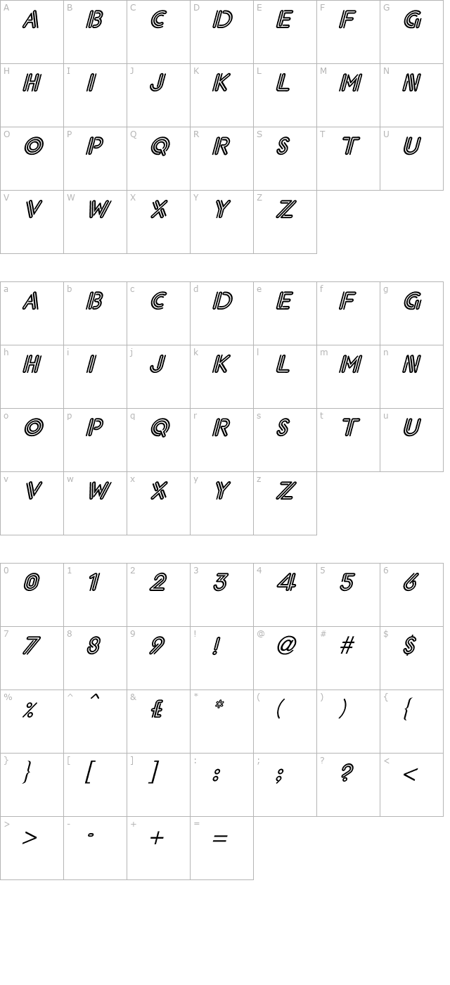 Eklektic-Normal Italic character map