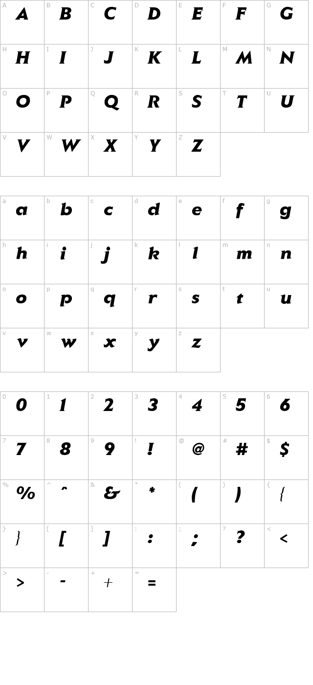 Elan-Black Italic character map