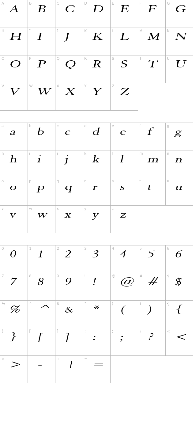 elephant-extended-italic character map