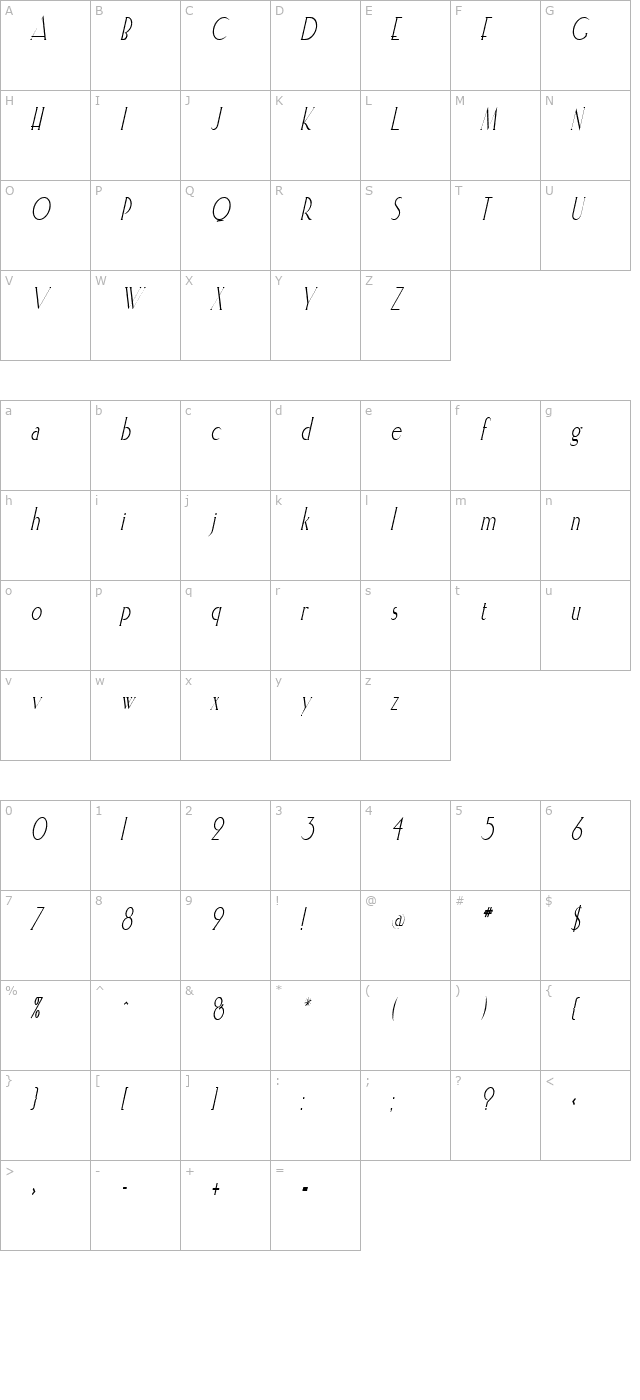 ElisiaCondensed Italic character map