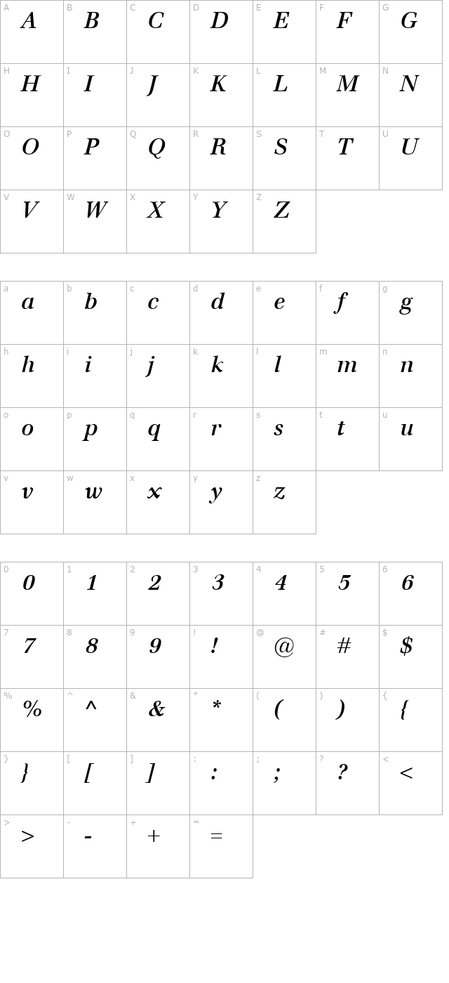 Emona SemiBold Italic character map
