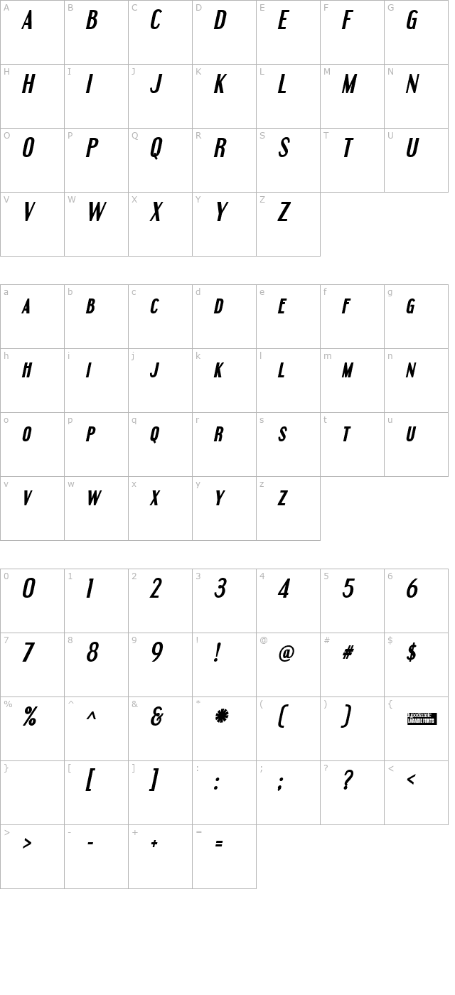 Engebrechtre Bold Italic character map
