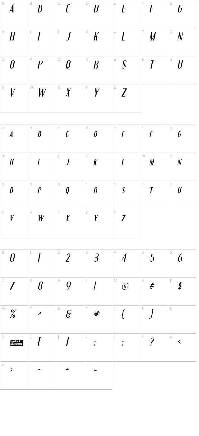 Engebrechtre Italic character map
