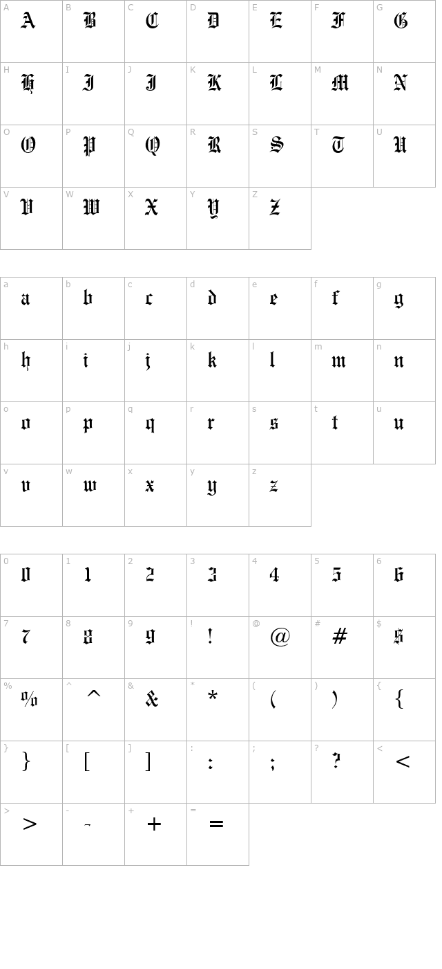 Engraved Condensed Normal character map