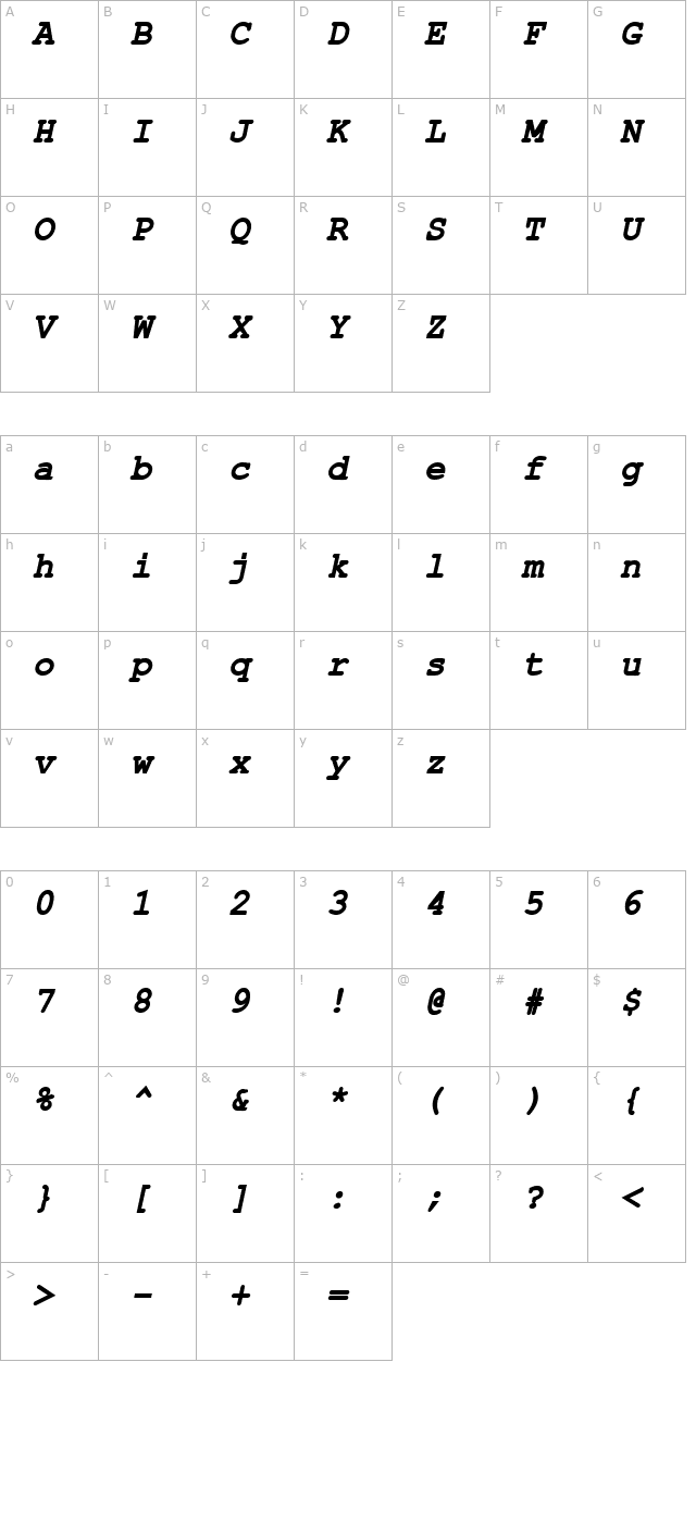 ER Kurier 1251 Bold Italic character map