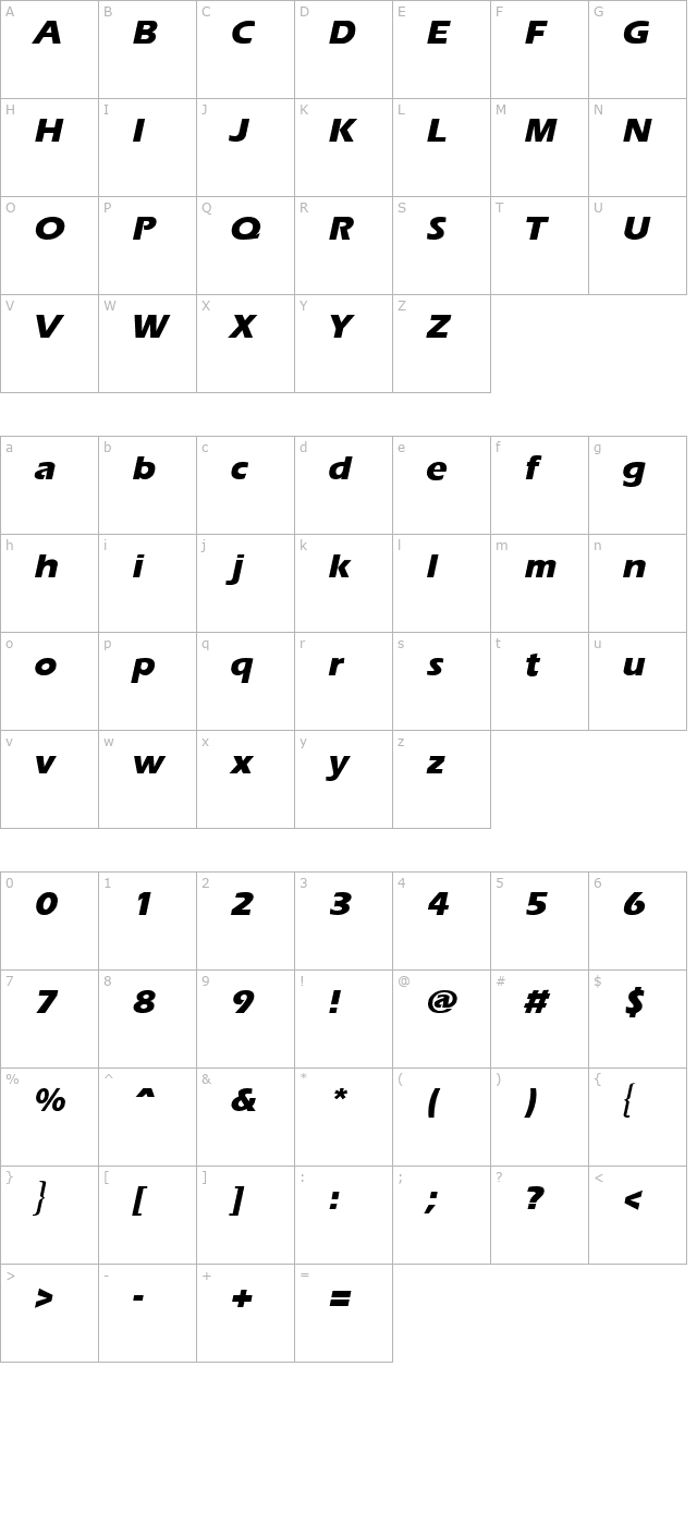 Ergoe Extrabold Italic character map