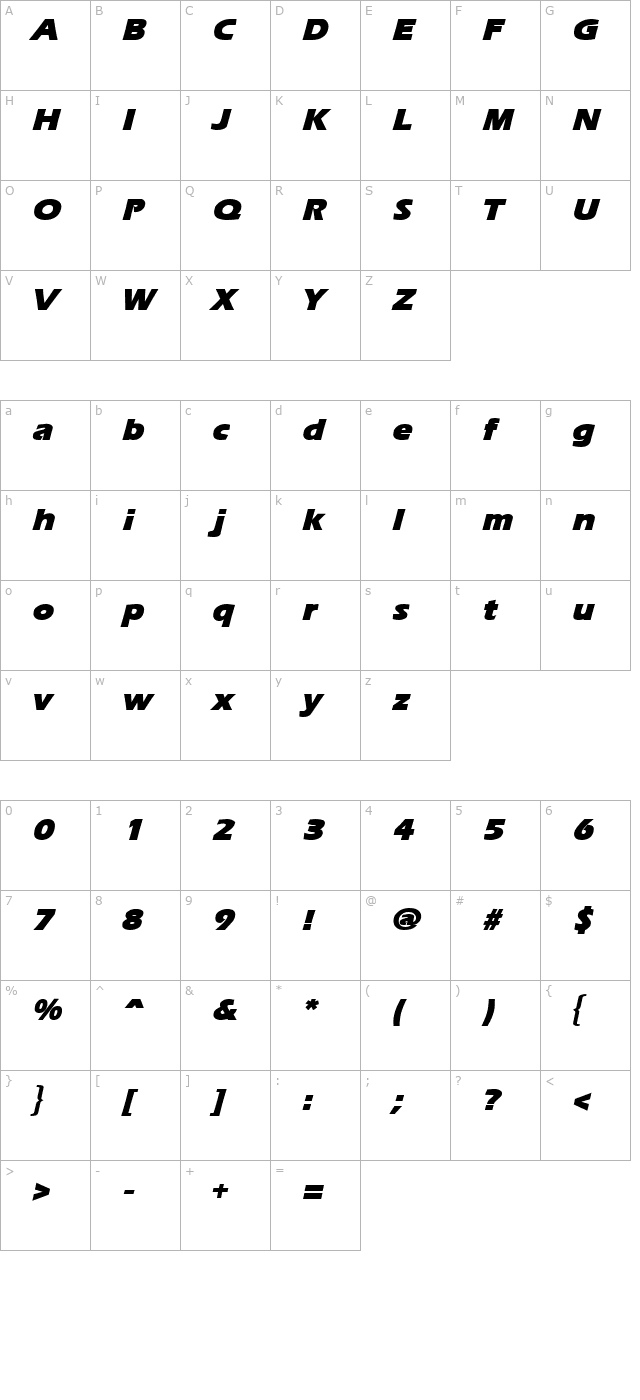 ergoe-mild-black-italic character map