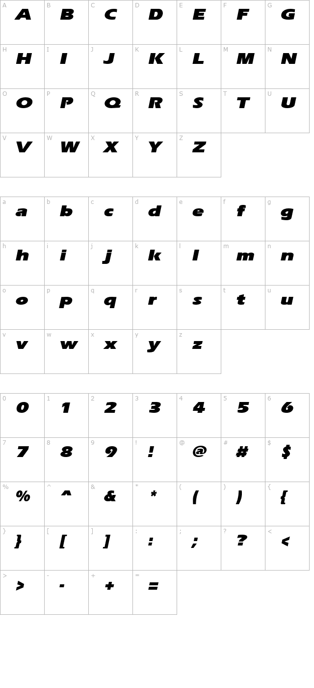 ErgoeBlackExpanded Italic character map