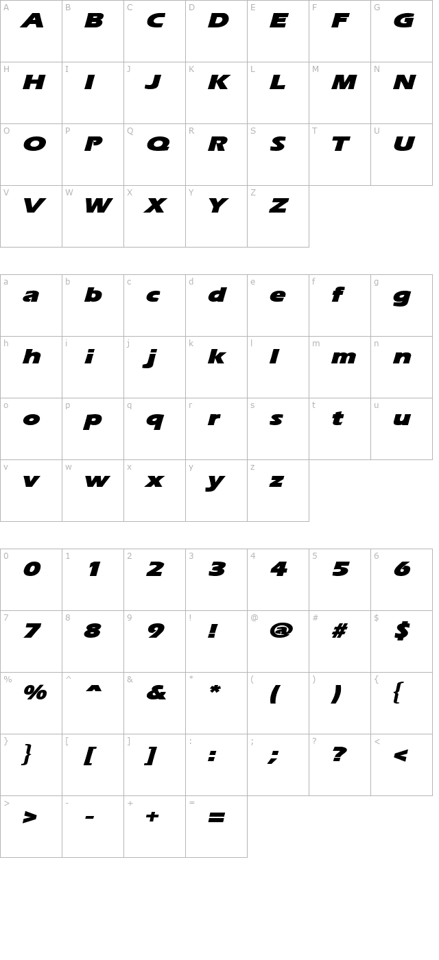 ErgoeMildBlackExpanded Italic character map