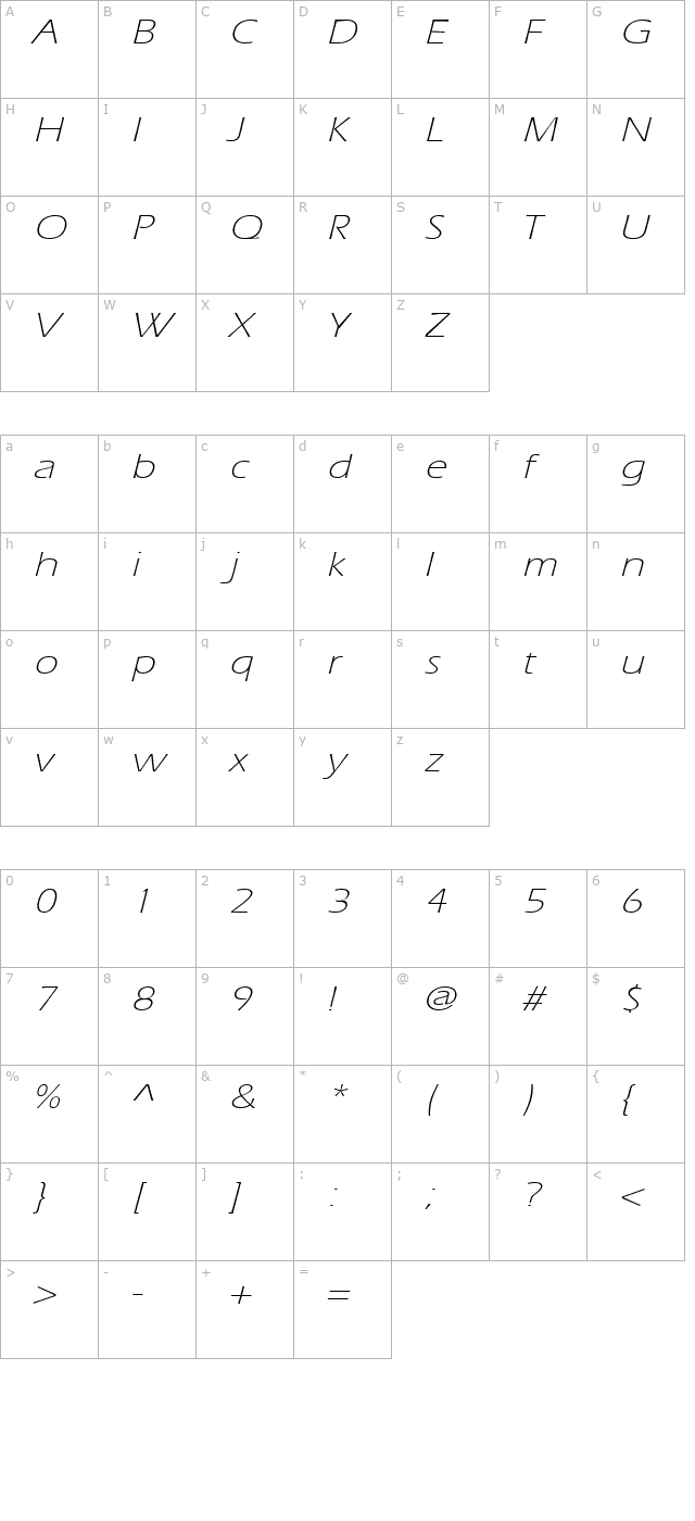 eric-lite-extended-italic character map