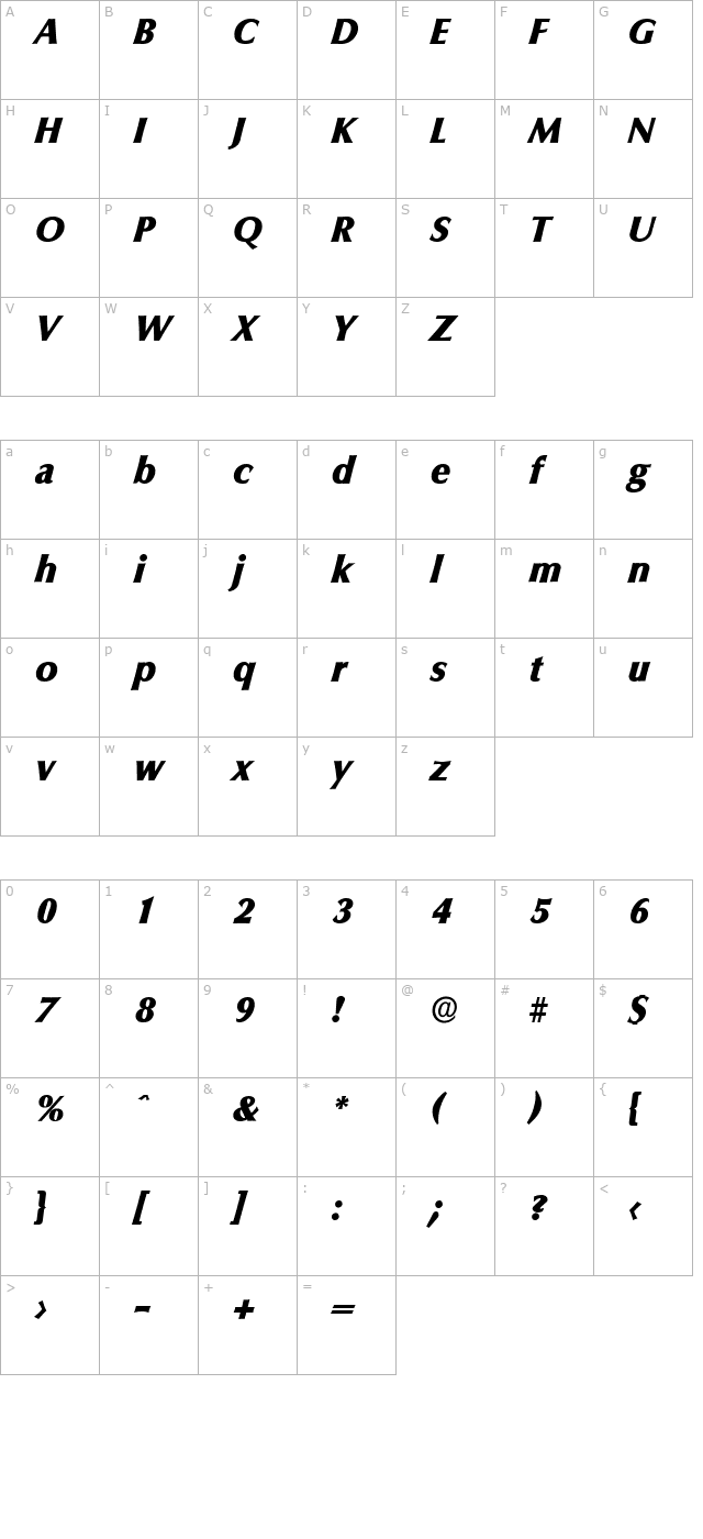 EricBecker-Heavy Italic character map
